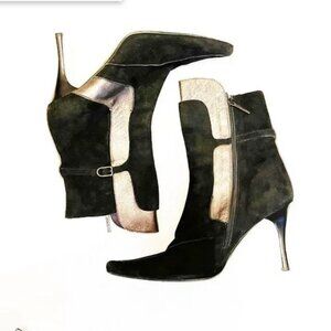 Donald J Pliner Couture Black Suede Boots with Pewter Detail, Size 11M